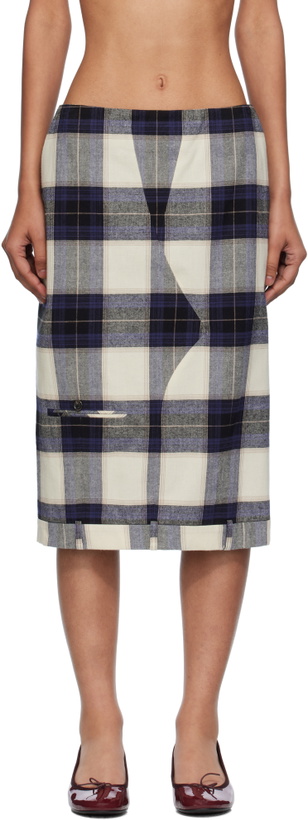 Photo: Pushbutton Multicolor Check Trousers Upside Down Midi Skirt