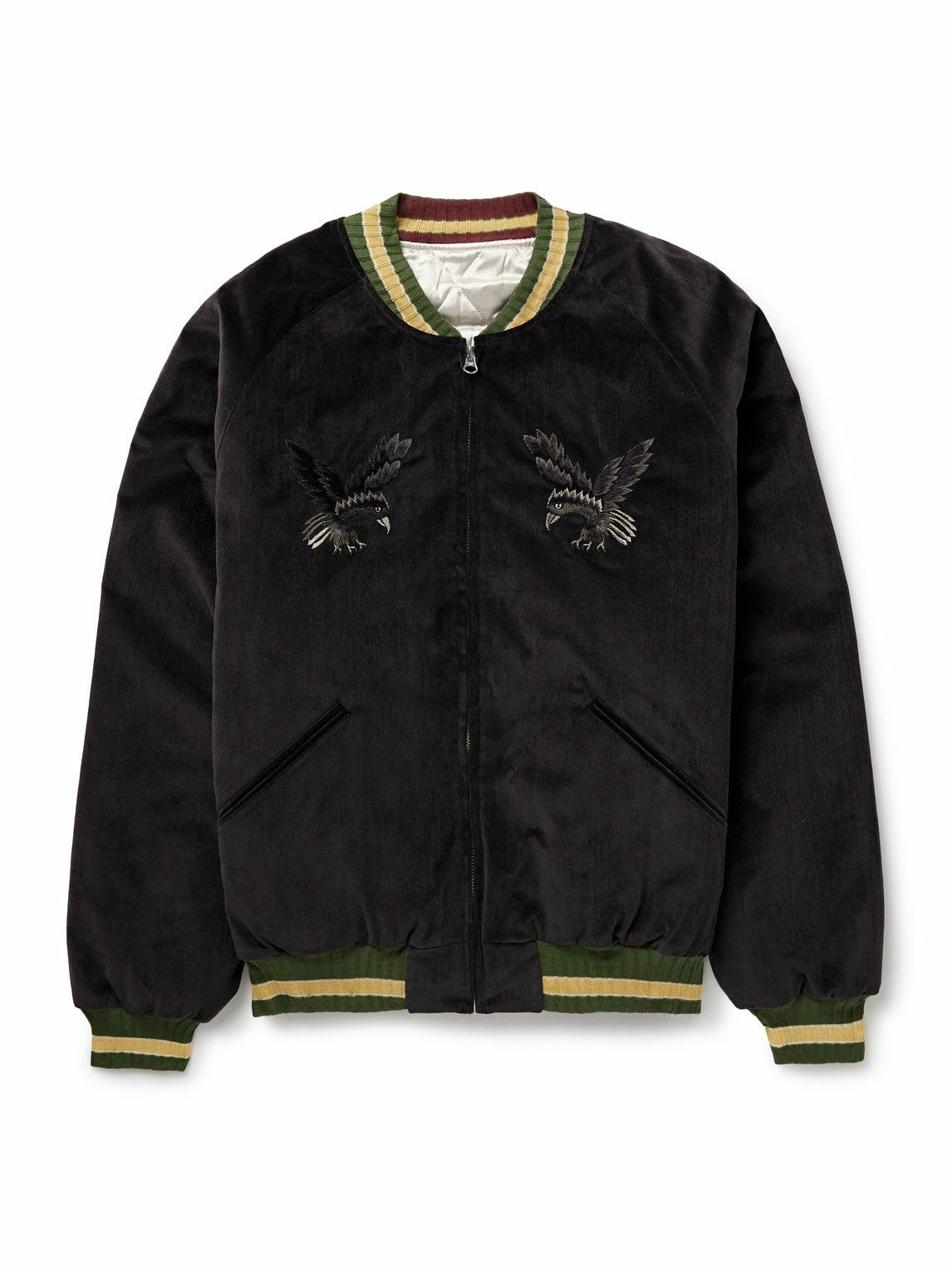 KAPITAL - Souvenir Padded Embroidered Cotton-Velvet Bomber Jacket - Black