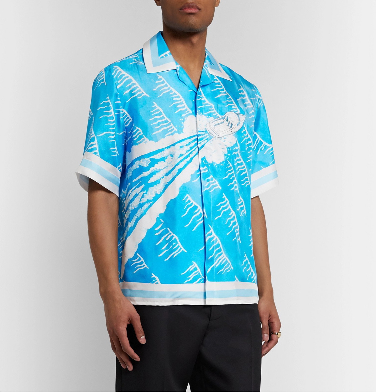 Casablanca - Camp-Collar Printed Linen Shirt - Blue Casablanca