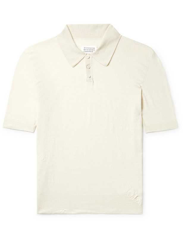 Photo: Maison Margiela - Distressed Linen-Blend Polo Shirt - Neutrals