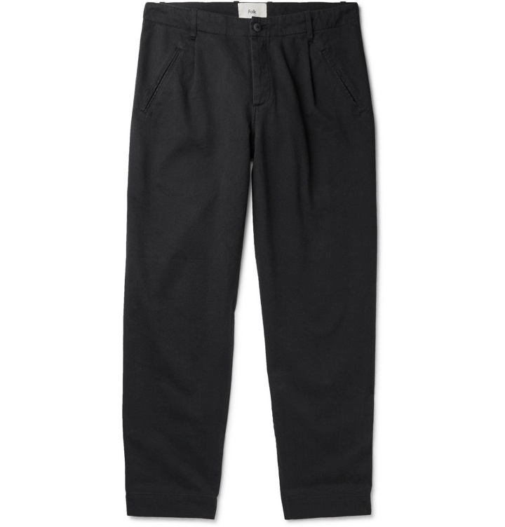Photo: Folk - Assembly Pleated Cotton-Twill Trousers - Black