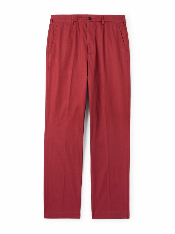 Photo: Dunhill - Slim-Fit Straight-Leg Pleated Cotton-Gabardine Chinos - Red
