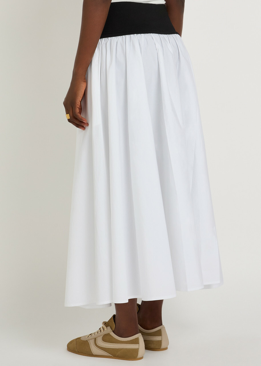 Polo Ralph Lauren Logo-embroidered Cotton-poplin Maxi Skirt White And Black