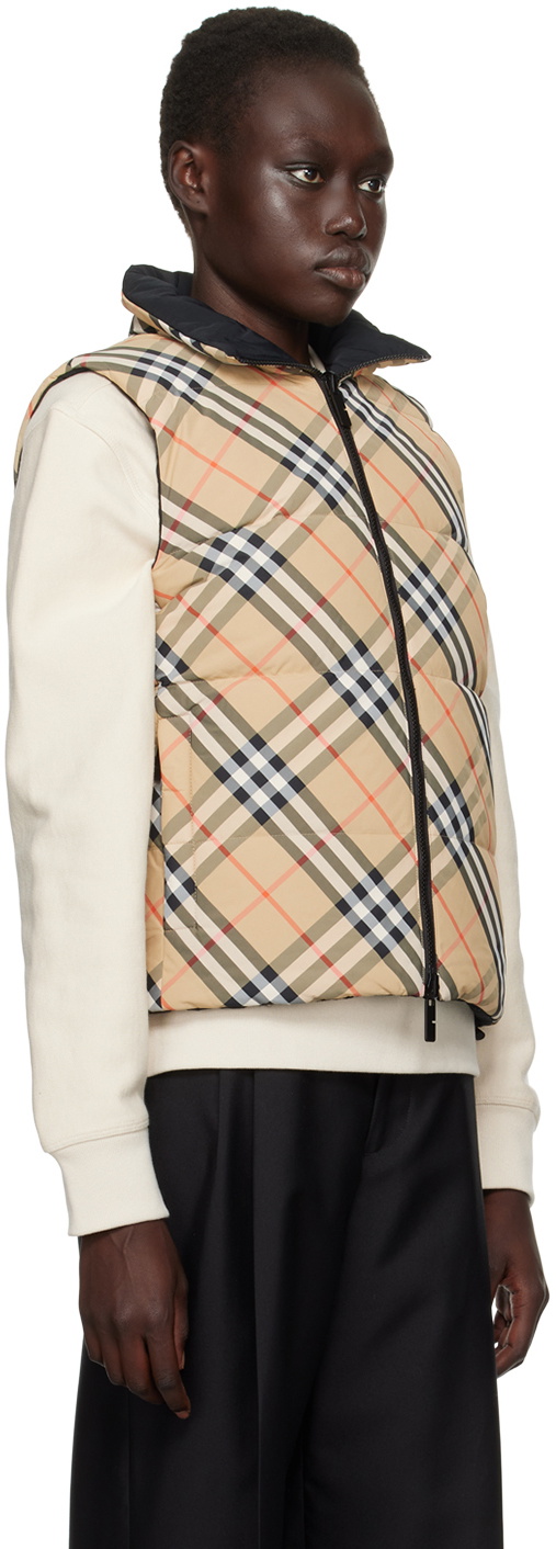 トップス Burberry Reversible Check Poly Vest Burberry Beige Reversible Check Nylon Down Vest Burberry