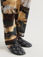 Desmond & Dempsey - Byron Wool-Lined Quilted Printed Cotton Slippers - Black