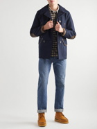 RRL - Oakland Double-Breasted Leather-Trimmed Wool-Blend Coat - Blue