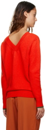 Victoria Beckham Red Double V-Neck Sweater