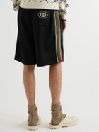GUCCI - Straight-Leg Webbing-Trimmed Tech-Jersey Drawstring Shorts - Black