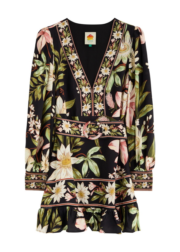 Photo: Farm Rio Floral-print Belted Mini Dress Black