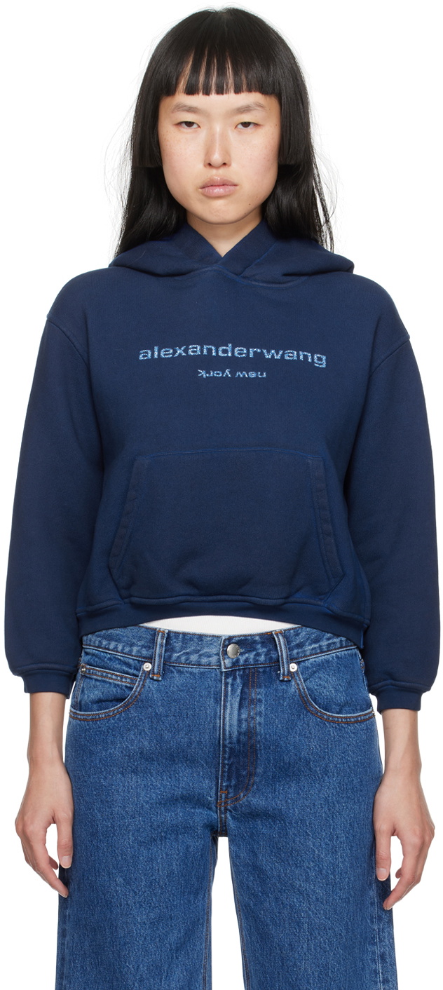【新品】glitter logo hoodie ネイビー Alexander Wang Navy Glitter Hoodie Alexander Wang