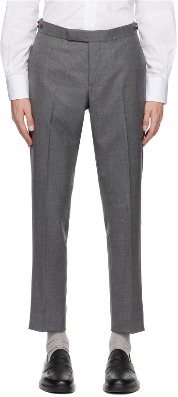 Photo: Thom Browne Gray Low-Rise Trousers