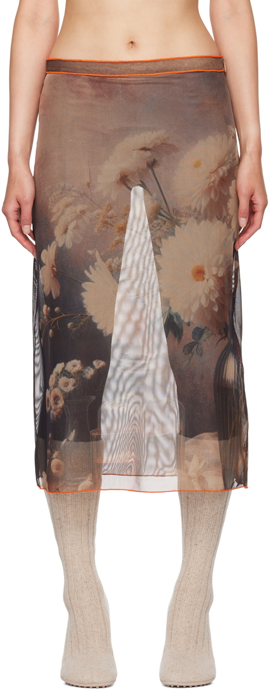 Rokh Multicolor Vase Of Flowers Printed Midi Skirt