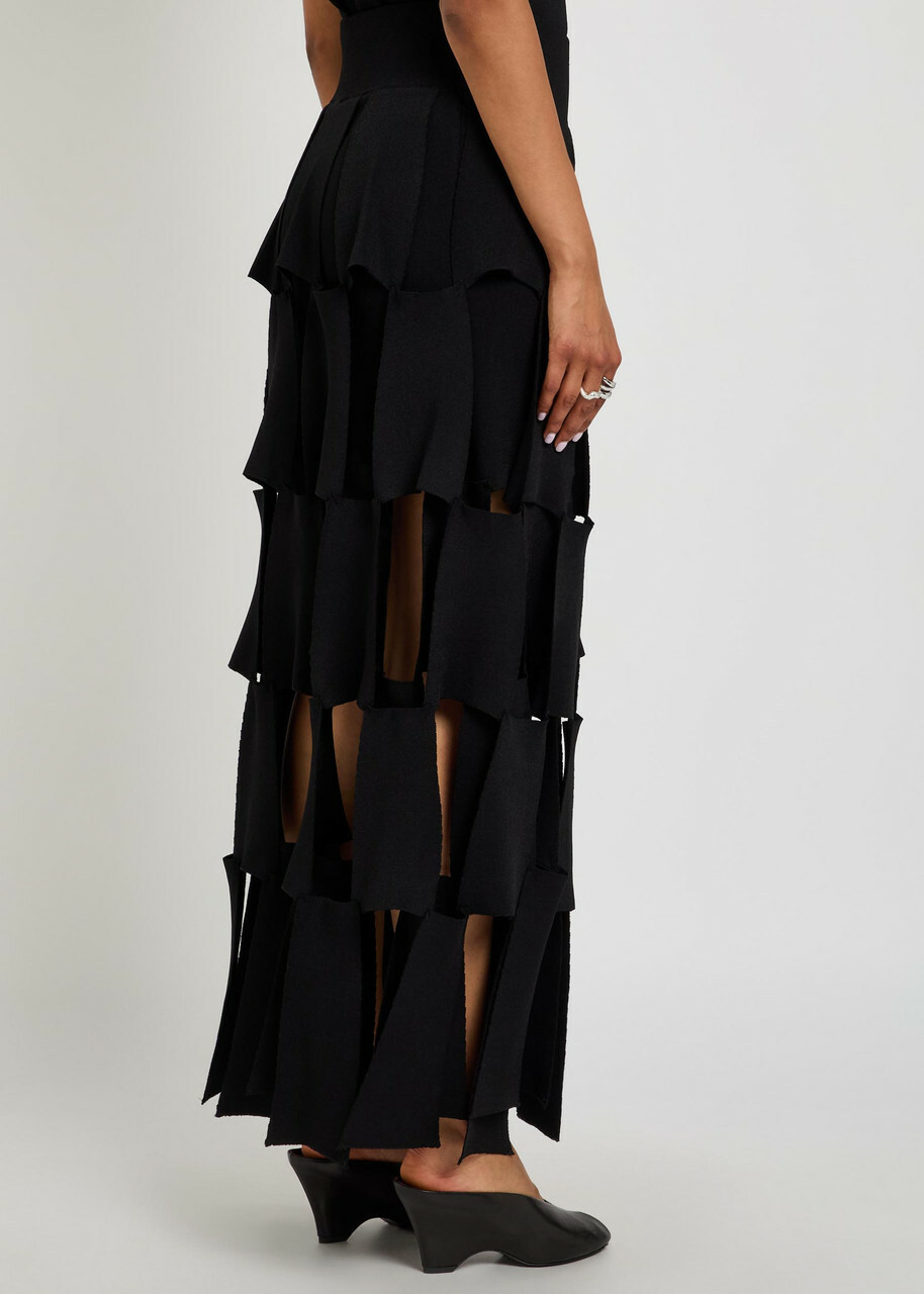A.W.A.K.E Mode Panelled Trapeze Knit Midi Skirt Black