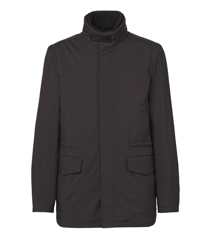 Photo: Thom Sweeney Leather-trimmed car coat
