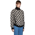 Gucci Black and Off-White Wool Checkerboard Zip-Up Sweater