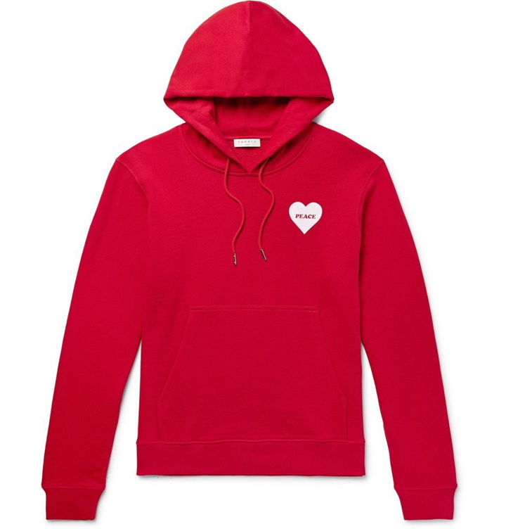 Photo: Sandro - Flocked Loopback Cotton-Jersey Hoodie - Red
