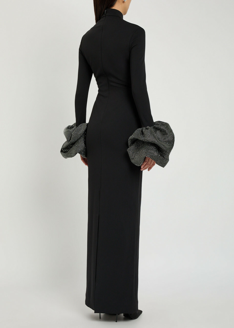 Solace London Viviana Puffed-cuff Crepe Maxi Dress Black