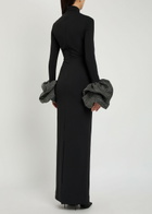 Solace London Viviana Puffed-cuff Crepe Maxi Dress Black