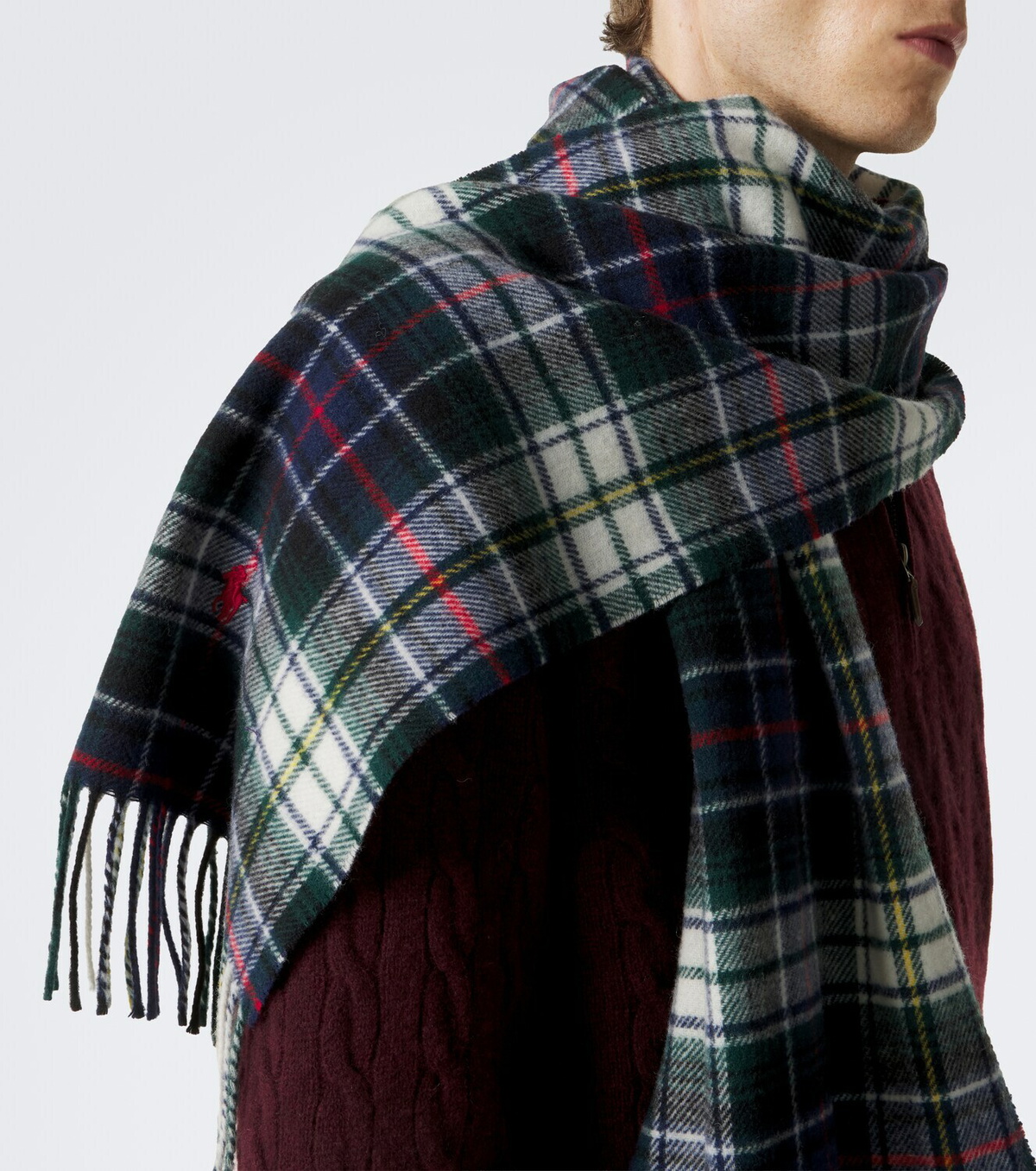 Polo Ralph Lauren Checked fringed wool scarf