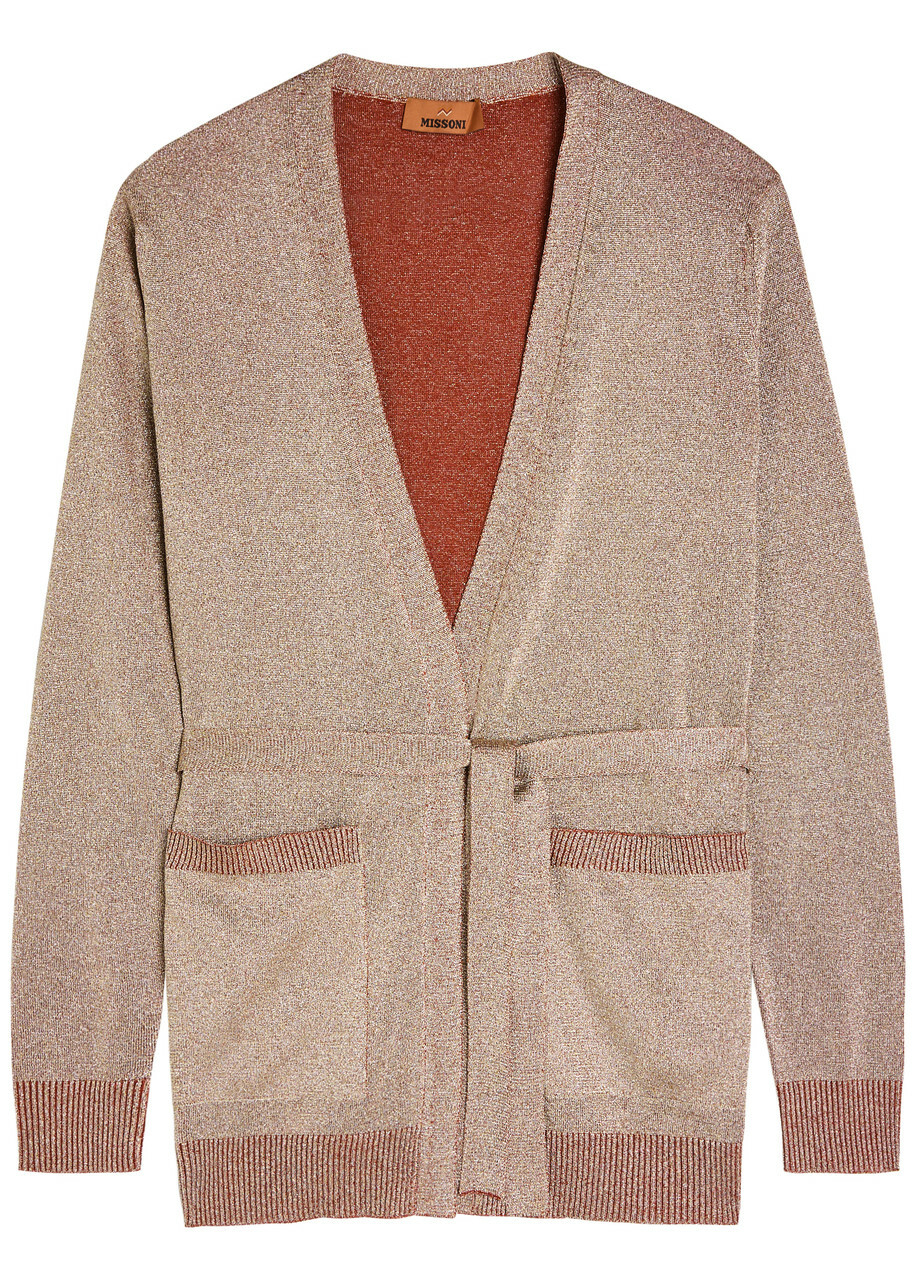 Missoni Belted Lamé-knit Cardigan Rose
