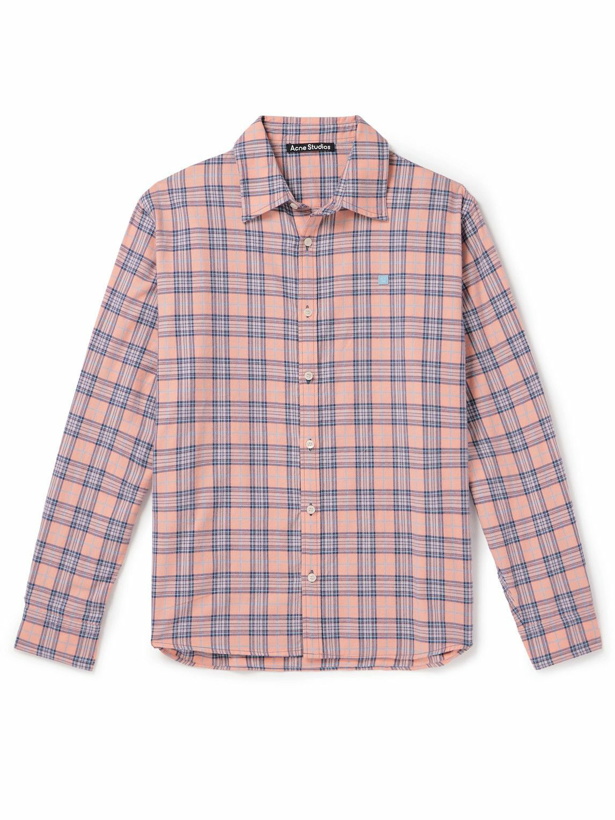 Photo: Acne Studios - Logo-Appliquéd Checked Cotton-Flannel Shirt - Pink