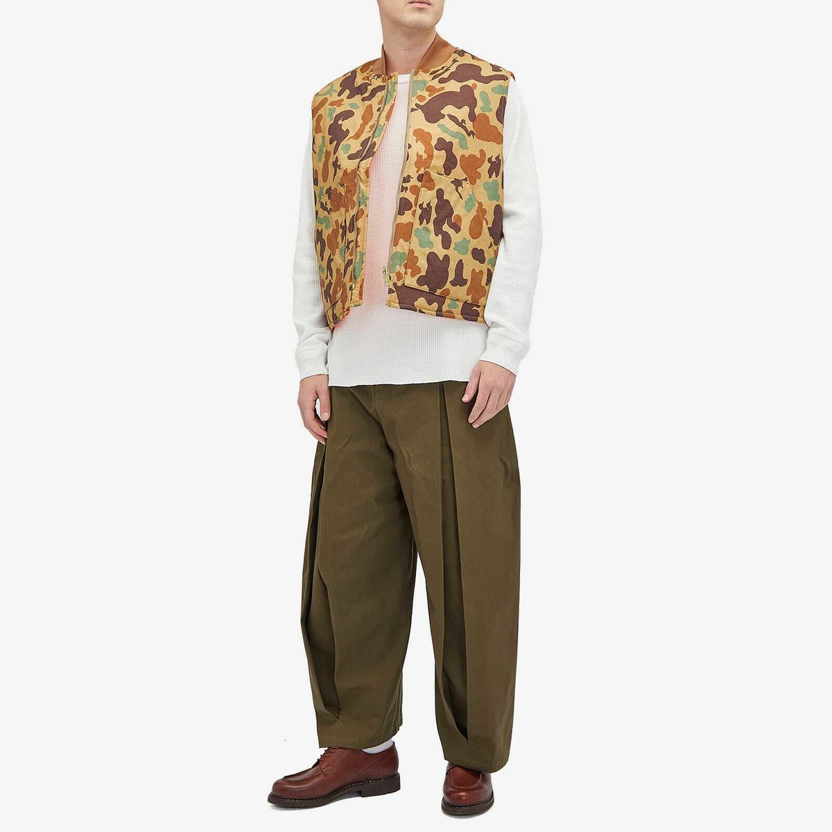 Beams Plus Men's Camo Work Puffer Vest in Khaki