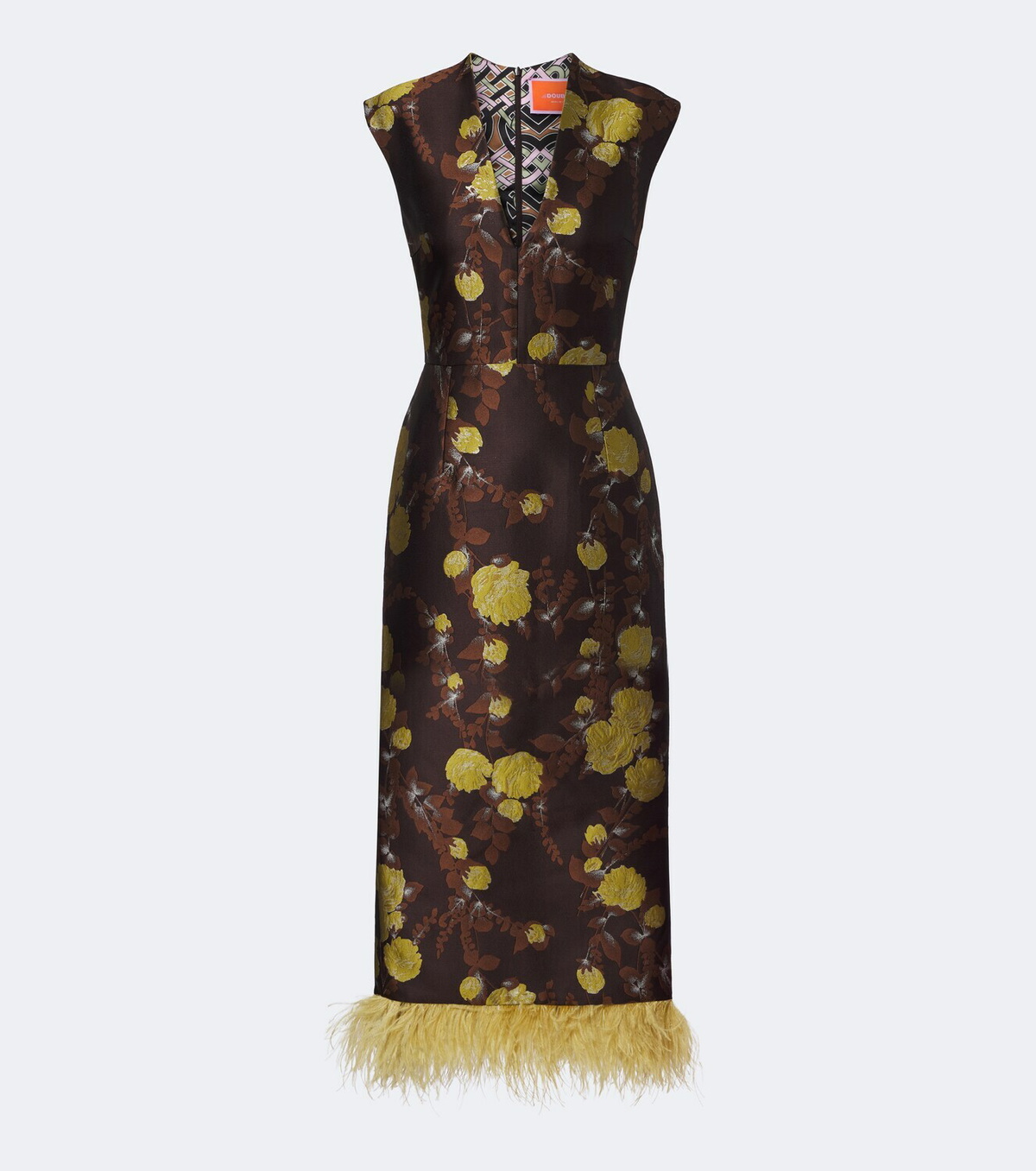 La DoubleJ Devon feather-trimmed jacquard midi dress