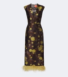 La DoubleJ Devon feather-trimmed jacquard midi dress