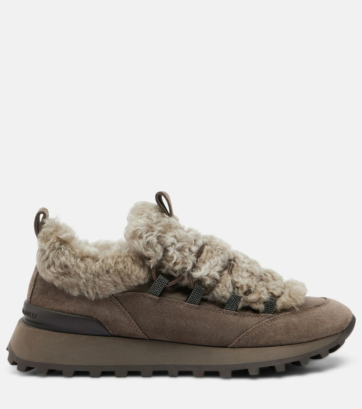 Brunello Cucinelli Monili shearling-trimmed suede sneakers