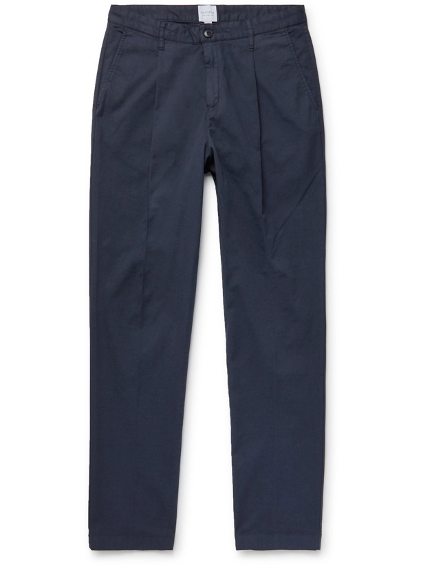 Photo: SUNSPEL - Pleated Garment-Dyed Cotton-Blend Drill Trousers - Blue - UK/US 32