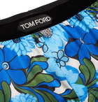 TOM FORD - Velvet-Trimmed Floral-Print Stretch-Silk Satin Boxer Shorts - Blue