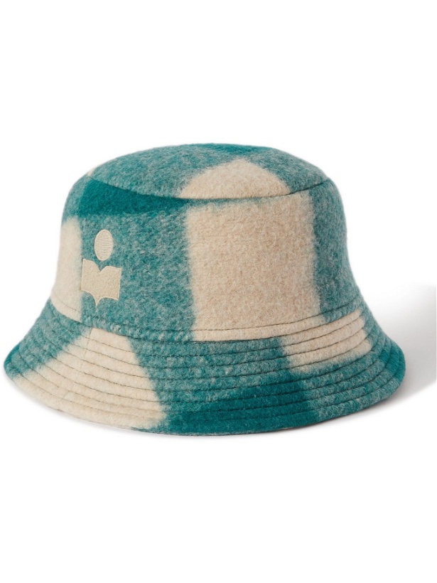 Photo: Isabel Marant - Logo-Embroidered Checked Flannel Bucket Hat - Green