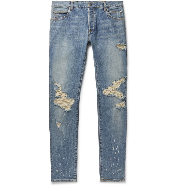 Photo: Balmain - Distressed Denim Jeans - Blue