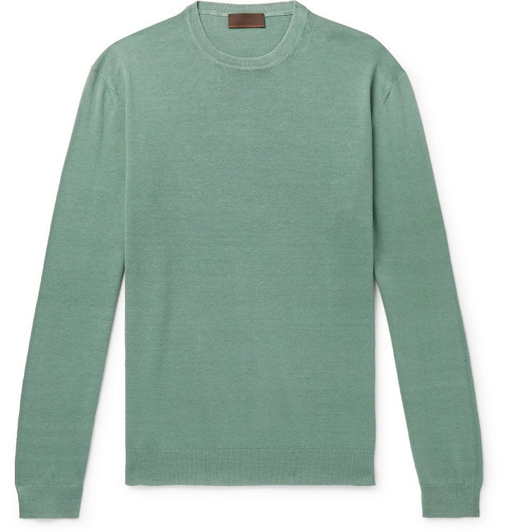 Photo: Altea - Slim-Fit Linen and Cotton-Blend Sweater - Green