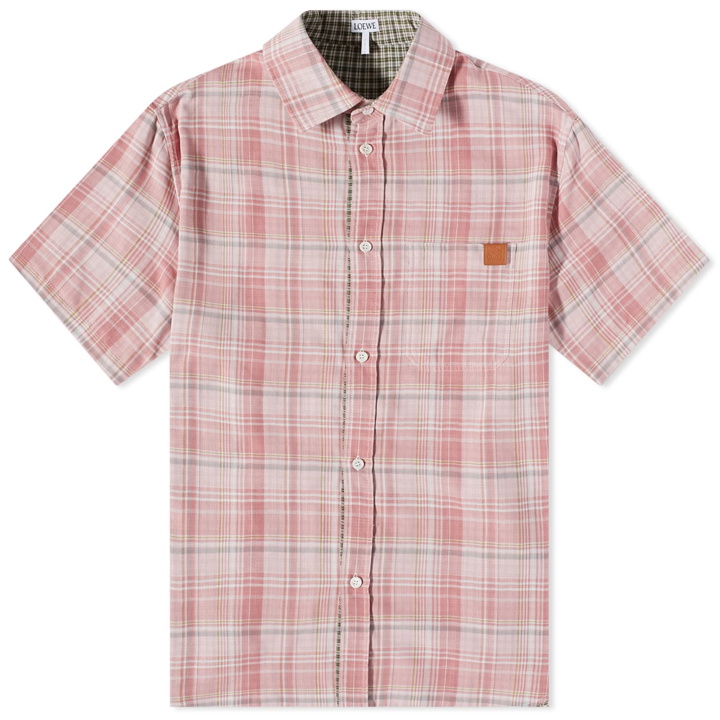 Photo: Loewe Men's Short Sleeve Check Shirt in Pink/Brown