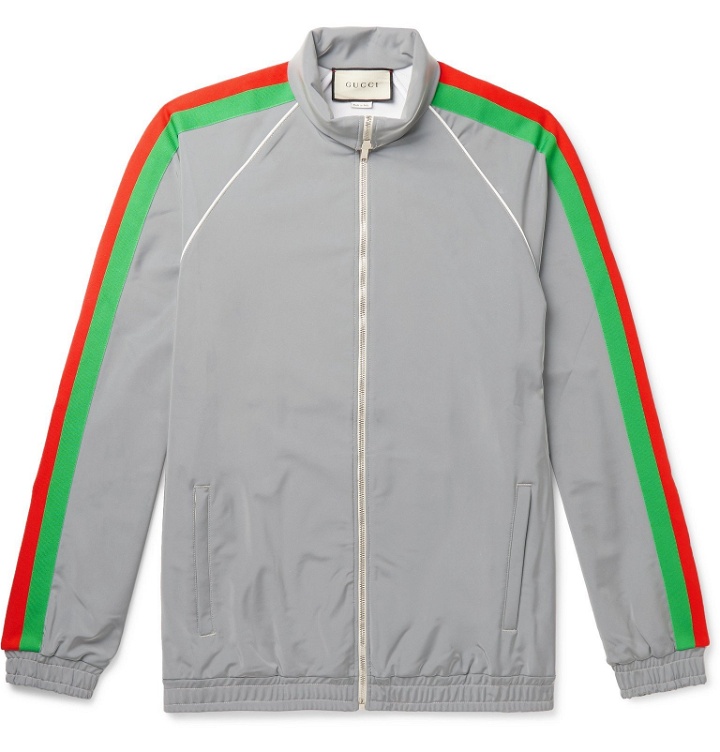 Photo: Gucci - Webbing-Trimmed Iridescent Stretch-Jersey Track Jacket - Silver