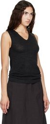 Lauren Manoogian Black Fine High V Shell Top