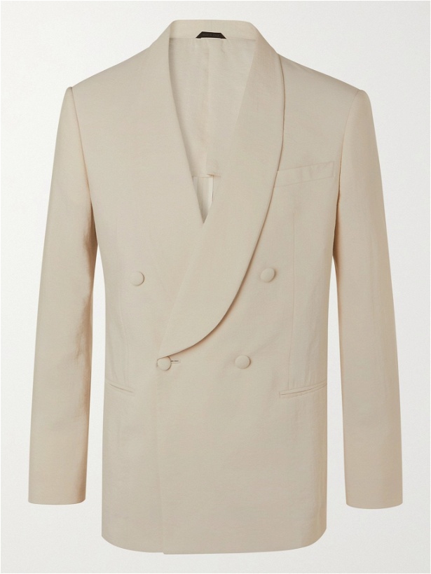 Photo: GIORGIO ARMANI - Double-Breasted Silk-Blend Suit Jacket - Neutrals - IT 48