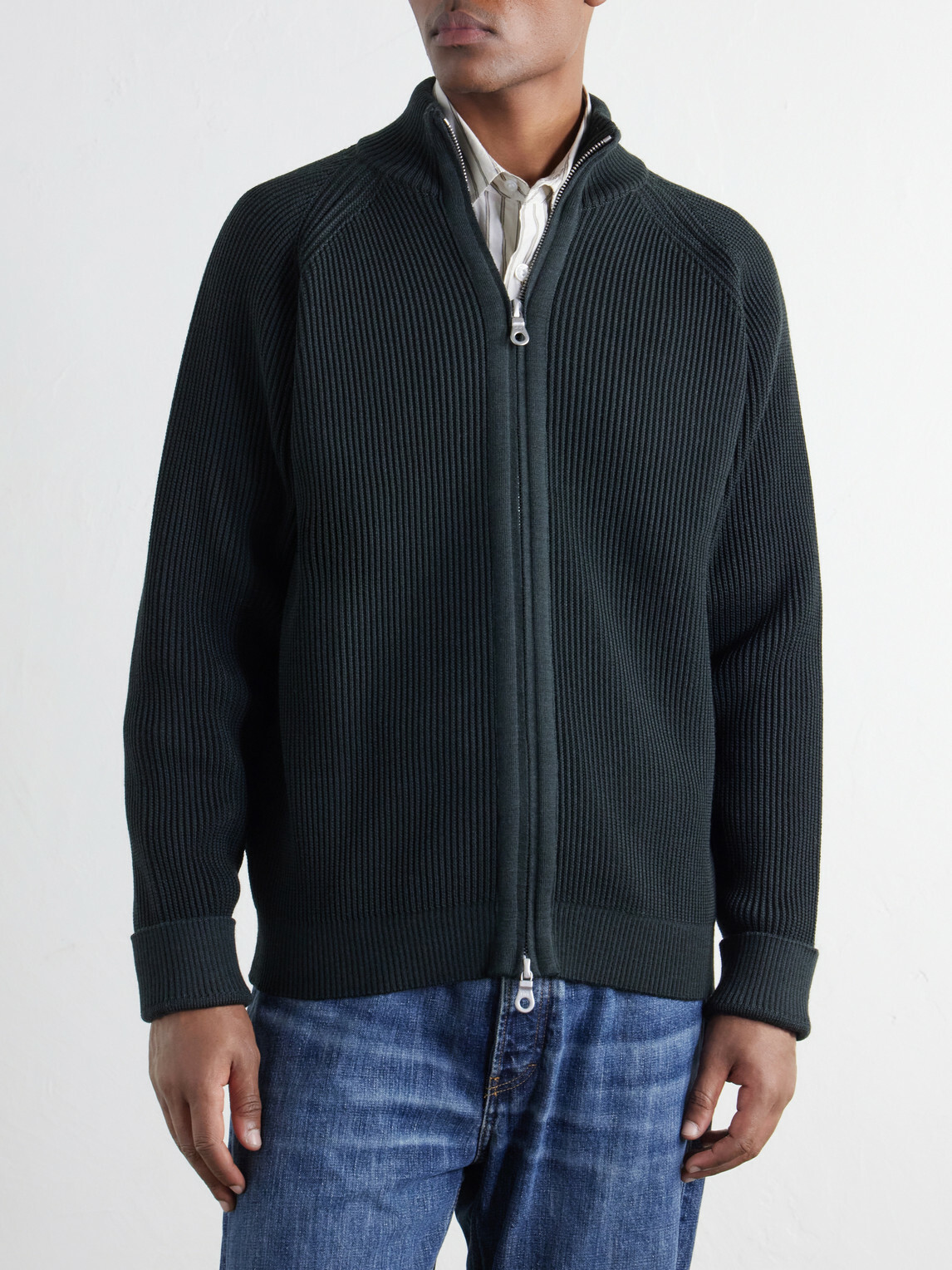 S.N.S. Herning - Render Ribbed Virgin Wool Zip-Up Sweater - Green