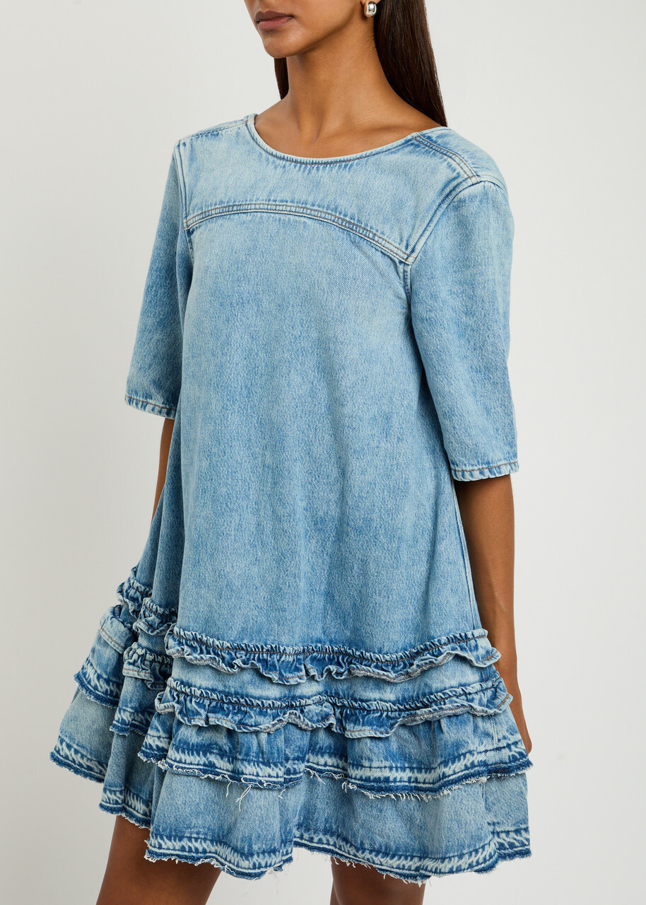 ganni blue tiered dress FARM Rio Amazonia Night Mini Dress, Amazonia Night / L