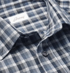 Brioni - Button-Down Collar Checked Cotton-Twill Shirt - Men - Navy