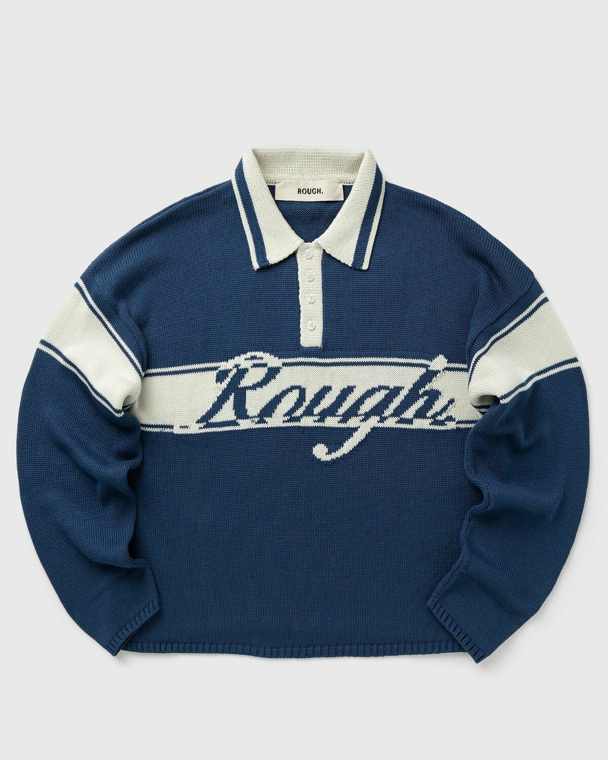 Rough. KNITTED RUGBY LONGSLEEVE Blue Mens Longsleefe