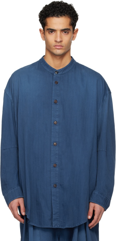 Photo: Hed Mayner Blue Herringbone Denim Shirt