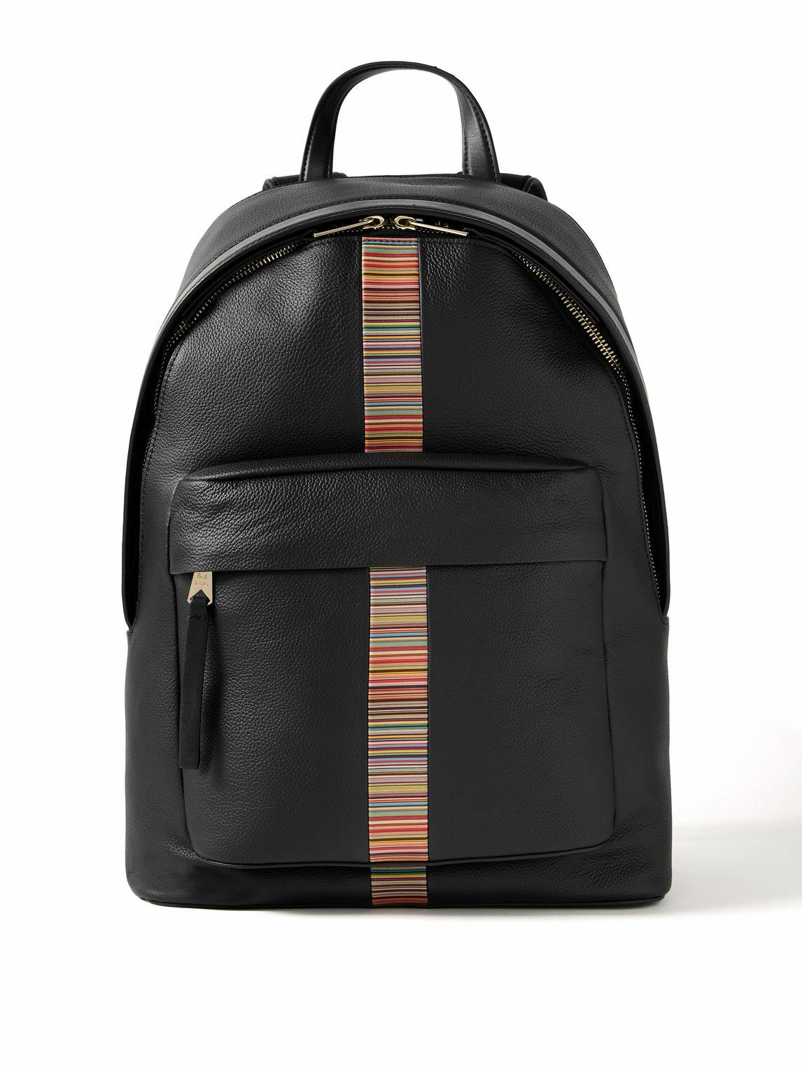 Paul Smith - Mesh-Panelled Striped Full-Grain Leather Backpack