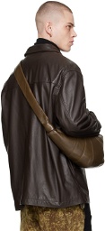 LEMAIRE Brown Spread Collar Leather Jacket