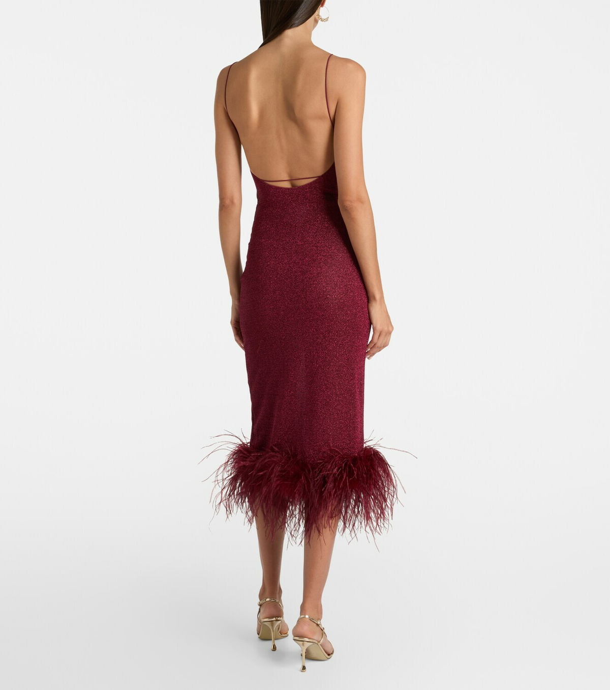Oséree Lumière feather-trimmed midi dress