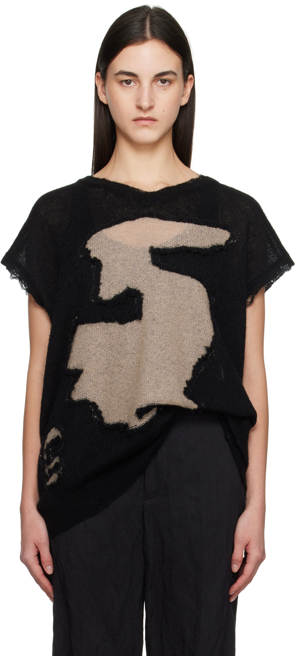 MM6 Maison Margiela Black Abstract Colourblock V-Neck Vest