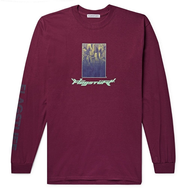 Photo: Flagstuff - Printed Cotton-Jersey T-Shirt - Men - Burgundy