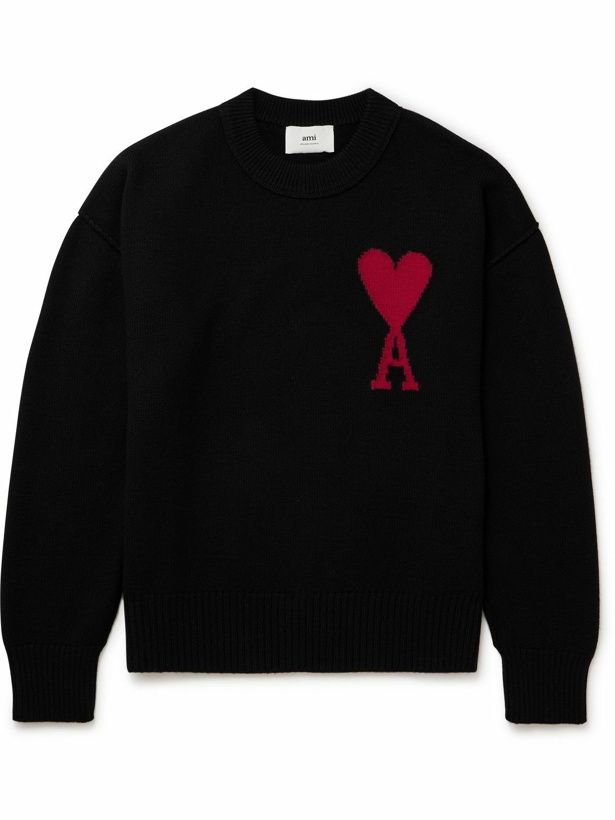 Photo: AMI PARIS - Logo-Intarsia Virgin Wool Sweater - Black