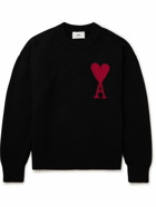 AMI PARIS - Logo-Intarsia Virgin Wool Sweater - Black